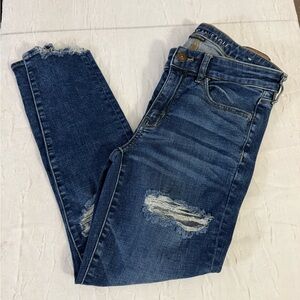 American Eagle Outfitters Dark Blue Distressed Skinny Jeans